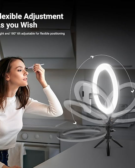 NEEWER Entry Level Version 10.5" Desk Ring Light w Tripod Stand/Phone Holder Compatible with iPhone, Timer/Remote, 10W CRI85+ LED Lighting for Selfie Makeup Streaming Recording Video Conference, N25
