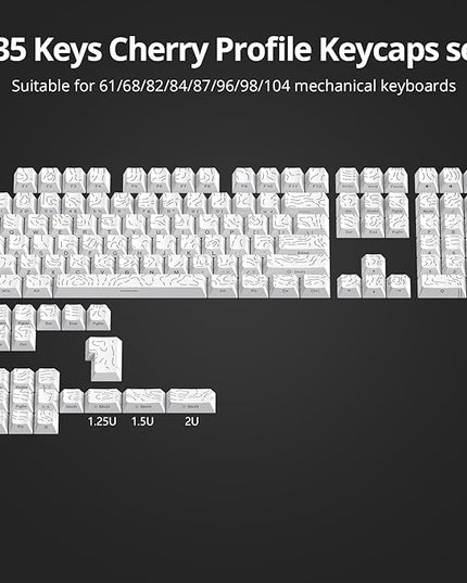 Guffercty kred 135 Key White Keyboard Keycap Set Side Engraved, Cherry Profile PBT Material Translucent Characters Compatible with MX Switches(Form Line)