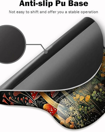 Ergonomic Mouse Pad with Wrist Support,Mouse Pad with Wrist Rest and Coaster Set,Office Supplies Non-Slip Mouse Pads for Desk, Non-Slip Comfortable,Mushroom Star