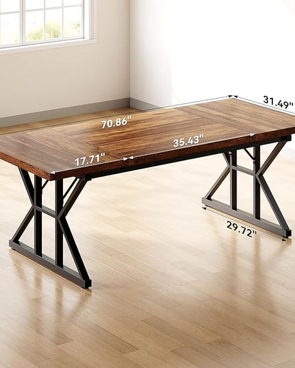 LITTLE TREE 70.8-Inch Office Desk, Wooden Executive Office Desk, Modern Work Desk, Large Farmhouse Writing Table Computer Desk for Home, Brown-Black