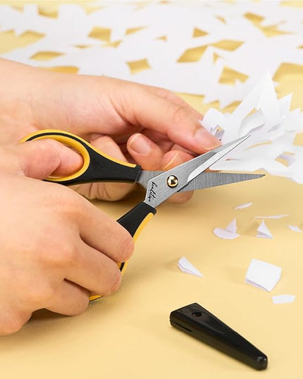 Beaditive Precision Craft Scissors - Stainless Steel Blades With Safety Cap - Ultra Sharp Tip & Non-Slip TPR Handles - For Adult & Kid Paper Crafting, Scrapbooking, Home, Office, and School Use