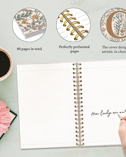 JXREQ Vintage Boho Floral Personalized Notebook, Initial Letter C Notebook Journal, Monogram Notebook, Monogrammed Gifts for Women, Boho Office Supplies, Flower Spiral Notebook 5.5x8.3