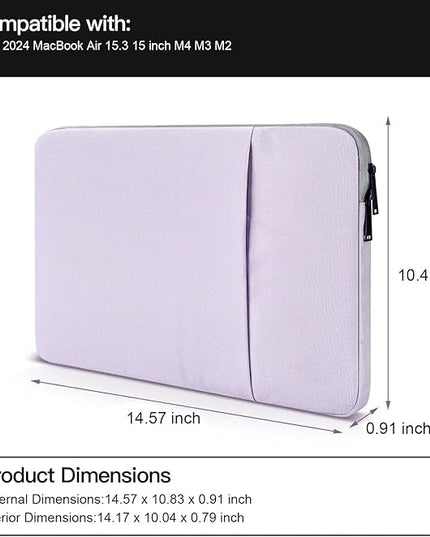 CaseBuy MacBook Air 15 inch Sleeve Water-Resistant Protective Case for 2025 2024 MacBook Air 15 M2 M3 M4 Chip A2941 A3241 Laptop Carrying Case Cover Slim Traveling Accessories Bag -Purple