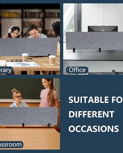 2pcs Privacy Panel, Standing Desk Divider 60"x16" Desktop Office Furniture Partitions, Clamp-On Acoustic Desk Divider Mounted Privacy Panel to Reduce Noise and Visual Distractions (Light Grey)