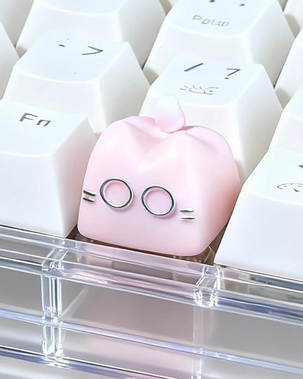 Artisan Keycaps, Cute Cat Custom Key Caps for MX Mechanical Keyboard, Resin Handmade 1U Replacement for Esc Arrow Keys (Pink cat)
