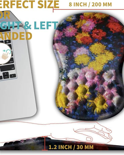 Hokafenle Ergonomic Mouse Pad Wrist Support with Massage Design, Wrist Rest Pain Relief Mousepad with Memory Foam&Non-Slip PU Base, Mouse Pads for Wireless Mouse & Desk(12x8 inch,Monet Chrysanthemum)