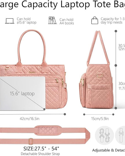 Teacher Bags for Women, 15.6 inch Laptop Work Tote Nurse Bible Bag Quilted Shoulder Handbag for Work, Daily, School, Travel