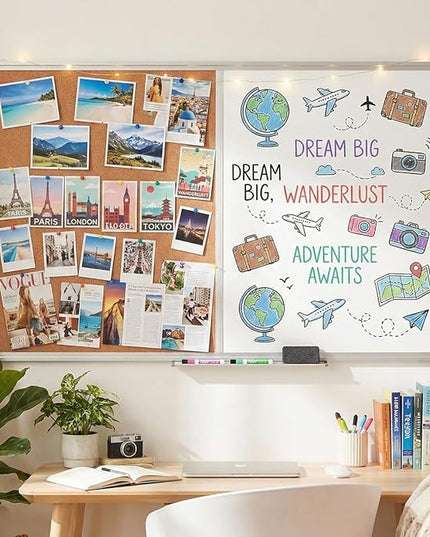 Magnetic Combination Whiteboard & Cork Bulletin Board, 36 x 24 Inch-Dual Surface Combo Board for Home Office Organization, Kitchen Meal Planning & School Study-Silver Aluminum Frame