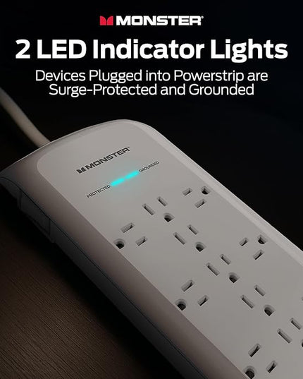Monster Power Surge Protector w/ 4050 Joule Rating — Heavy Duty 6 FT Surge Protector Power Strip w/ 12 Outlets, 2 USB, 2 Coax, 2 Ethernet Ports — Fireproof MOV, Dual Mode, Clean Tech (White)