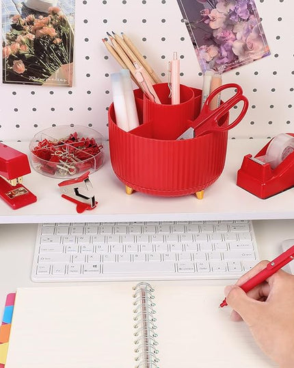 SKYDUE Red Office Supplies Set, Desk Accessories, Stapler, Tape Dispenser, Scissors, Binder/Paper Clips and 1000pcs Staples, Office Decor for Women