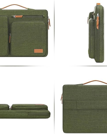 MOSISO 360 Protective Laptop Case 15 inch, 15 inch Laptop Sleeve Compatible with MacBook Air M4 M3 M2 2025 2024 2023, Dell XPS Plus, Side Open Carrying Case with 4 Zipper Pockets&Handle, Olive Green
