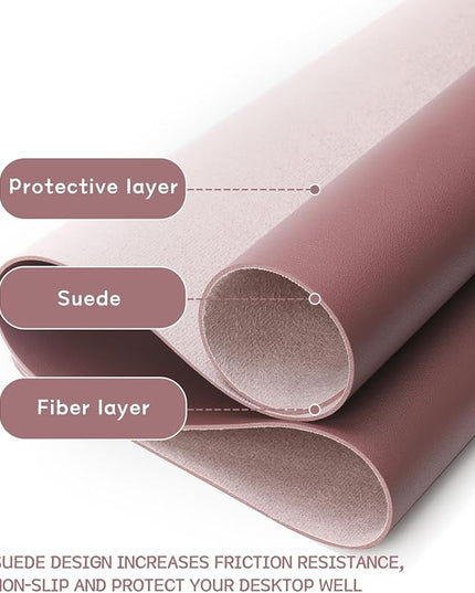 YSAGi Non-Slip Leather Desk Pad XL Size, Waterproof Laptop Computer Desk Keyboard Mat, Table Protector Blotter Mat, Large Mouse Pad for Office/Work/Home/Decor(Dark Pink, 47.2" x 23.6")-No Band