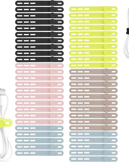 Oligei 50 Pcs Silicone Cable Ties, Cable Ties Reusable, High Elasticity Cord Wraps for Electrical Cords, Cord Organizer for Earphone, Phone Charger(Colorful)