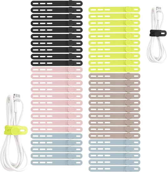 Oligei 50 Pcs Silicone Cable Ties, Cable Ties Reusable, High Elasticity Cord Wraps for Electrical Cords, Cord Organizer for Earphone, Phone Charger(Colorful)