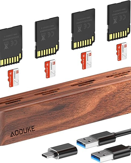 8-Port USB 3.0 SD Card Reader, Walnut Wood Design 5Gbps Data, Simultaneous Support to Micro SD/TF3.0 and SD3.0 Card Read and Write (Compatible UHS-I/II Card)-AST43M
