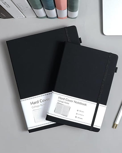 CAGIE Lined Journal Notebook, 320 Pages College Ruled Notebook, 100 Gsm Paper Thick Journal, B5 Hardcover Leather Journals for Writing Women Men, 7.6x10 In, Black