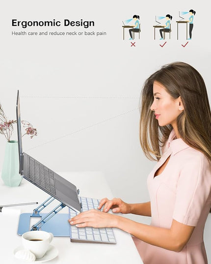 Adjustable Laptop Stand for Desk,Portable Laptop Stand Holder and Riser,Foldable Aluminum Notebook Computer Stands for MacBook Air Pro HP Lenovo Dell Samsung Chromebook, 10-15.6 inch, Sky Blue