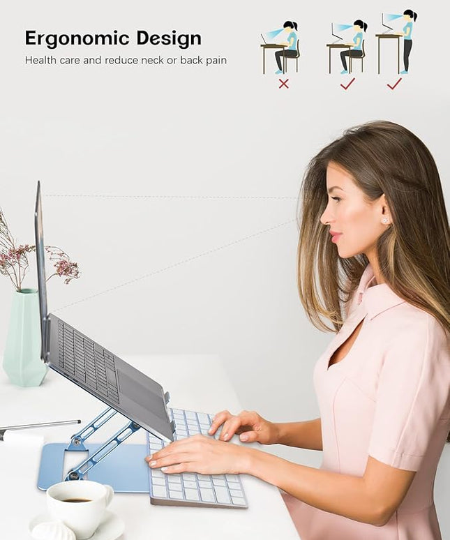 Adjustable Laptop Stand for Desk,Portable Laptop Stand Holder and Riser,Foldable Aluminum Notebook Computer Stands for MacBook Air Pro HP Lenovo Dell Samsung Chromebook, 10-15.6 inch, Sky Blue