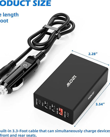 SUNDA 5 Multi Ports USB C Car Charger, 120W Fast Car Charger Adapter, Dual Type C PD 65W Compatible with iPhone17/16 Pro/Max/iPhone15/Pad Pro/Galaxy/Samsung, 3-Ports USB-A 35W QC3.0 for Android(Black)