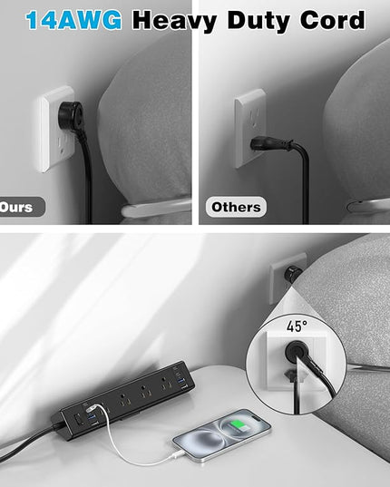 Desk Clamp Power Strip, 40W Total Fast Charging Station, Desk Edge Mount Power Strip, 8 USB Ports(4 USB C) & 8 AC Outlets, Fit 1.9" Tabletop Edge(6Ft 14AWG Cable)