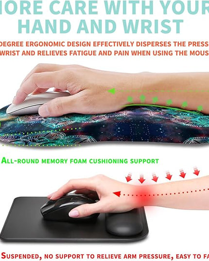 Ergonomic Mouse Pad Wrist Support with Memory Foam Massage Bulge, Carpal Tunnel Pain Relief Mousepad Wrist Rest for Mouse(12x8 inch, Mandala)
