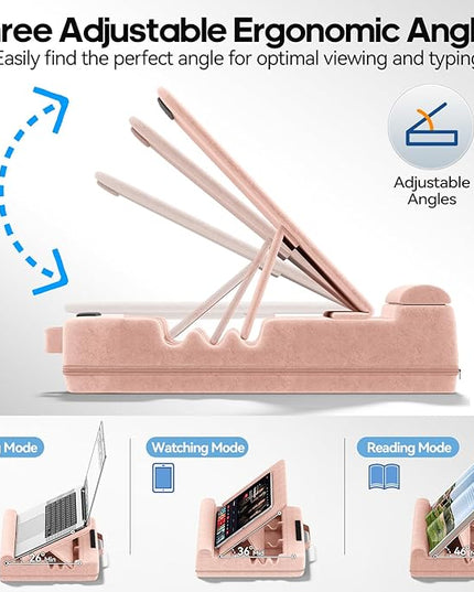 Laptop & Tablet Desk for Lap with Cushion, Computer Lap Desk Laptop Pillow for Couch, Bed, Car, Adjustable Computer Pillow Stand As Carrying Case for up to 15'' PC/Mac, Tablet, iPad, Kindle, Pink