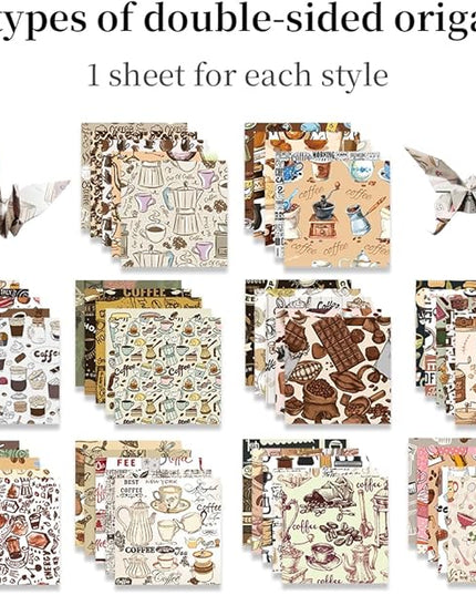 Square Origami Paper 6x6 Double Sided 50 Sheets 50 Colors 70GSM Origami Kit Japanese Chiyo Easy Fold Arts Crafts DIY Handwork Coffee