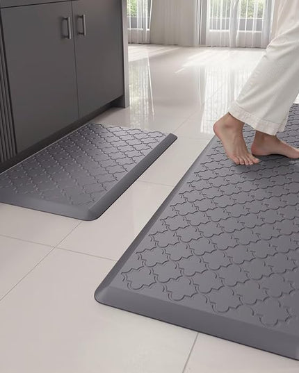 Kitchen Mats for Floor 2 Piece - Anti Fatigue Mats for Kitchen Floor - Non Slip Cushioned Rugs for Standing, Office, Sink, Laundry, Grey