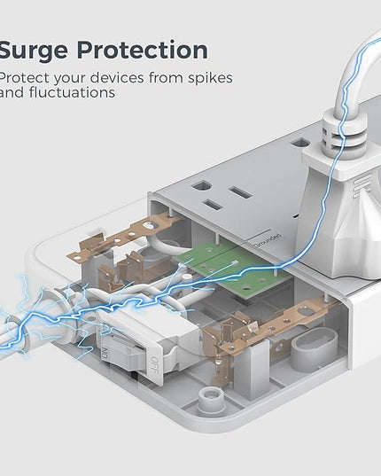 Power Strip Surge Protector 10 FT, TESSAN Flat Plug Extension Cord with 8 Outlets 3 USB Ports(1 USB C), 1080Joules Wall Mountable Multi Port Charging Station for Home Office Dorm Room Essentials
