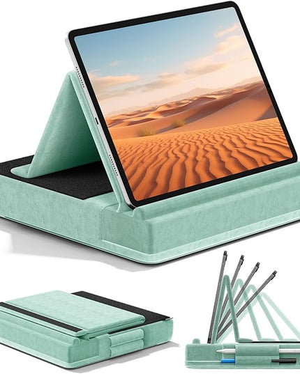 KDD Tablet Pillow Stand, Multi-Angle Viewing Ipad Holder for Lap, Bed and Desk, Foldable Soft Pad Dock with Stylus Mount Compatible with Ipad Pro 12.9, 10.5, 11, Air, Mini, Phones, Books, E-Reader