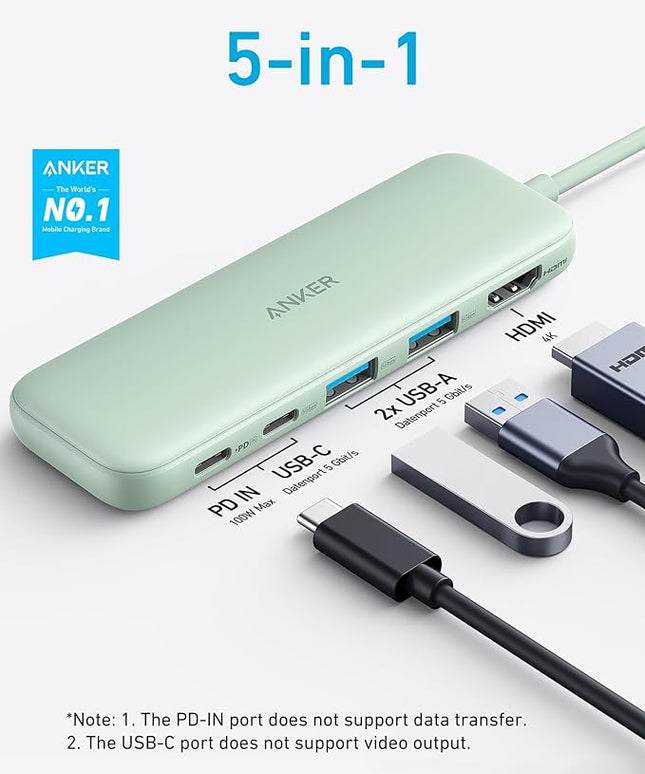 Anker USB C Hub, 5-in-1 USBC to HDMI Hub with 4K Display, 5Gbps USB-C and 2 5Gbps USB-A Data Ports for MacBook Pro, MacBook Air, Dell XPS, Lenovo Thinkpad, HP Laptops and More (Green)