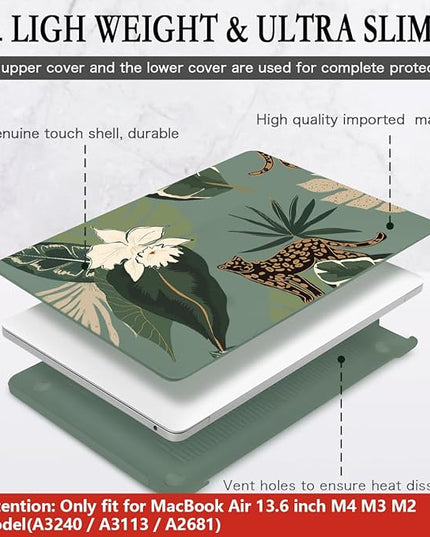 CISSOOK for MacBook Air 13.6 Inch Case 2024 2025 Model A3240 A3113 A2681, Panther Leopard Midnight Green Cover with Keyboard Cover for MacBook Air 13.6 M2 M3 M4 - Leopard