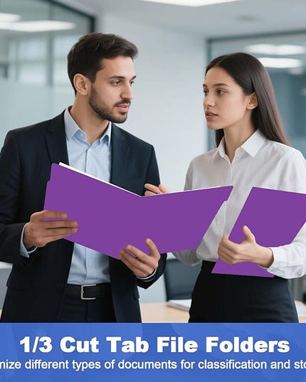 File Folder, HERKKA 30 Pack 1/3 Cut Tab File Folders, File Folders Great for Organizing and Filing, Letter Size, Purple
