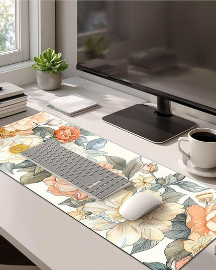 Floral XL Mouse Pad 31.5 x 11.8 Inch Gaming Mousepad Diatomite Large Keyboard Mouse Pad for Home and Office Desk Accessories with Elegant Botanical Bloom Artwork