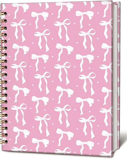 LIANGW Coquette Pink Bow Notebook Journal for Teen Girls & Women, Preppy Cute Journal Gifts for Women, Girly Gifts, Pink Bow Office Supplies, Hardcover Spiral Notebook, 5.5x8.3 Inch