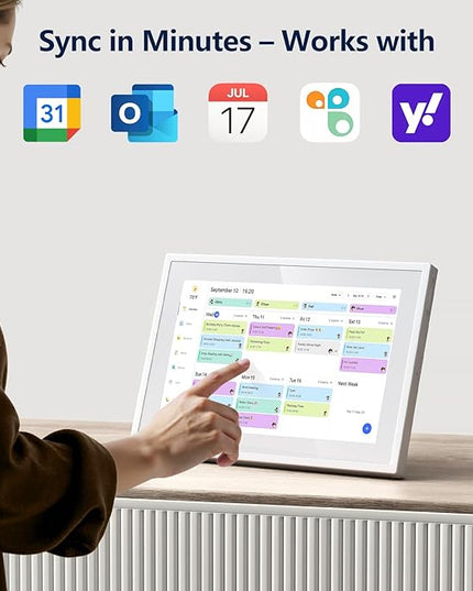 Digital Calendar, 10.1 Inch Smart Electronic Desk Calendar & Chore Chart, Touchscreen Interactive Display for Family Schedules with Meal Planner & Picture Frame & Lists