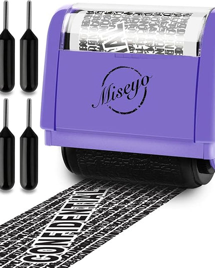 Miseyo Identity Theft Protection Roller Stamp Set - Purple (6 Refill Ink Incleded)