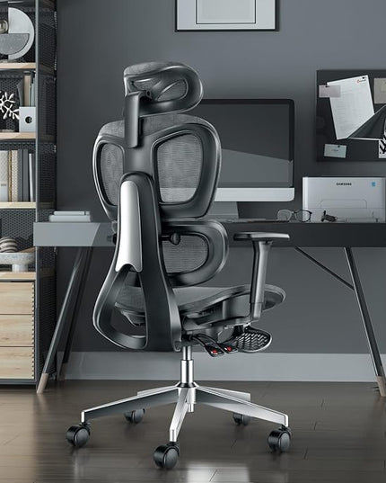PatioMage Ergonomic Office Chair, Big and Tall Desk Chair with Adjustable Lumbar Support & Seat Depth, High Back Computer Chair, Swivel Mesh Chairs with Wheels for Home Office, Darkgrey