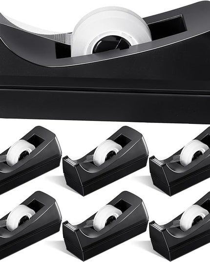 Lanties 6 Pack Desktop Tape Dispensers Non Skid Base for Office Home School (Tape Not Included) (Black)