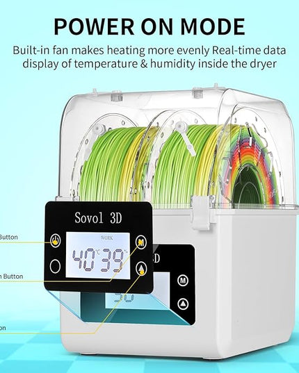 Sovol Filament Dryer 2025, SH01 Filament Dehydrator 3D Printer Spool Holder with Upgraded Fan, Dry Box for Keeping Filament Dry, Compatible with 1.75mm, 2.85mm PLA PETG TPU ABS