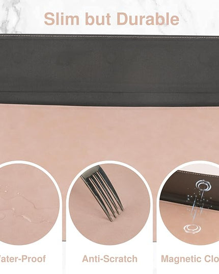 Allinside 13-14 Inch Laptop Sleeve Case for MacBook Pro 14" 2021-2024/MacBook Air 13" 2010-2017/MacBook Pro 13" 2010-2015, Waterproof PU Matte Leather Sleeve with Stand & Accessory Pouch, Pale Pink