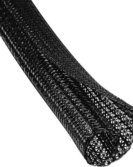 50ft - 1/2 Inch Heavy-Duty Braided Cable Sleeve, Split Wire Loom Tubing Cord Protector for USB/Power/Audio Cables - Flame Retardant, Pet Chew Proof - Black