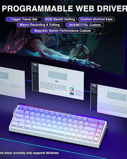 AULA Hero 68 HE 60% Gaming Keyboard Wired, Hall Effect Magnetic Switch Keyboard with Adjustable Actuation, Fast Trigger Mode, 8K Hz Polling Rate, 0.125ms Latency,Side Printed PBT Keycaps, RGB Backlit