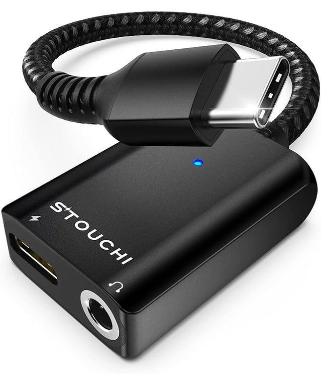 Stouchi USB C to 3.5mm Headphone and Charger Adapter, 2 in 1 USB-C to Aux Audio Jack with 30W Safe Fast Charging Hi-res DAC for iPhone 17/16 /15, Pixel 9/8 /7/6, iPad,Galaxy S25 S24 S23 Ultra (Black)