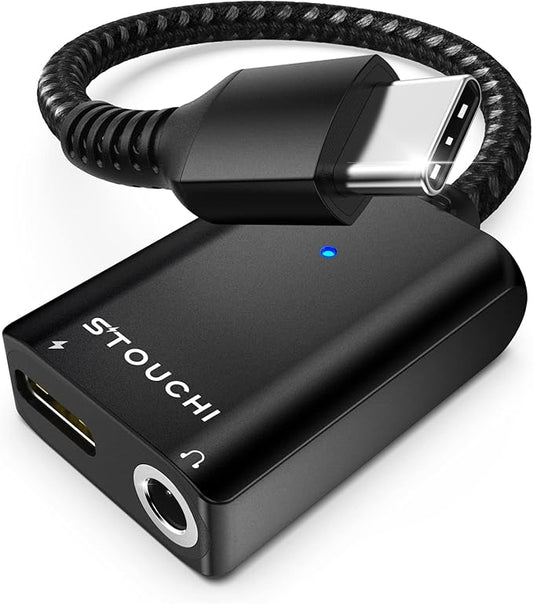 Stouchi USB C to 3.5mm Headphone and Charger Adapter, 2 in 1 USB-C to Aux Audio Jack with 30W Safe Fast Charging Hi-res DAC for iPhone 17/16 /15, Pixel 9/8 /7/6, iPad,Galaxy S25 S24 S23 Ultra (Black)