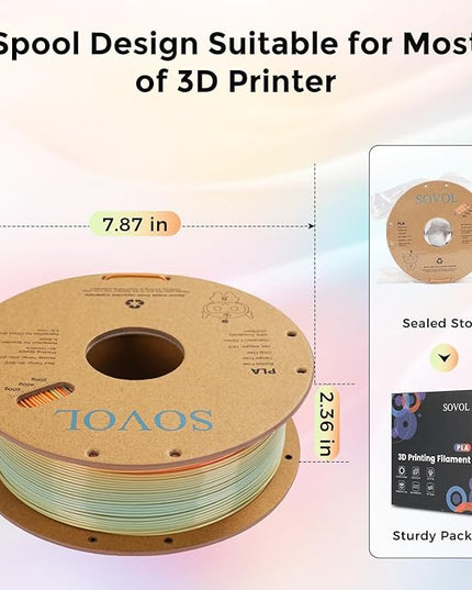 Sovol 3D Printer Silk Shiny Gradient Multicolored Fast Change Rainbow PLA 1kg (2.2 lbs) Spool 3D Printing Materials, Dimensional Accuracy +/- 0.03 mm, 1.75 mm, Pink Rainbow