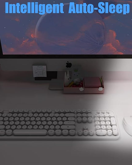 Wireless Keyboard Mouse Combo, 104 Keys Cute White Keyboard with Number Pad & Mouse for Windows, Computer, PC, Notebook, Laptop (White)