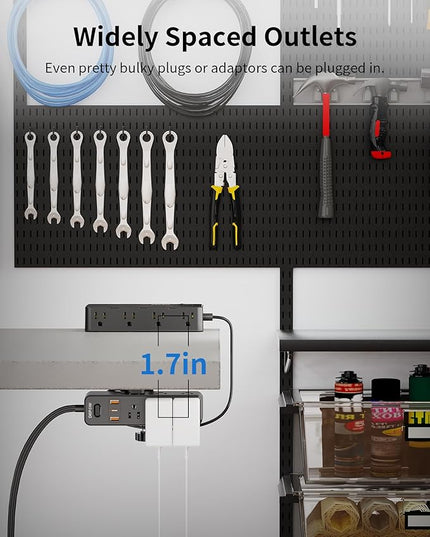 Dual Layer Desk Clamp Power Strip & Surge Protector: 17 Outlets + 7 USB (3 USB-C) Charging Station, Space-Saving Under Desk Organizer with 10ft Extension Cord, 1700J Protection (Black)