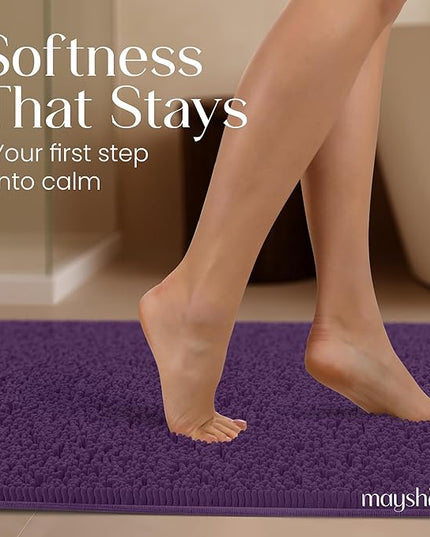 MAYSHINE Plush Shaggy Chenille Bath Mat | Extra Soft, Super Absorbent, Non-Slip Bathroom Rug | Fluffy Microfiber, Area Rug Sets for Bathroom Floor, Kitchen, Living Room | 47"x27" | Plum
