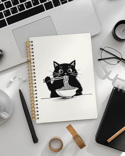 Funny Cat Ramen Journal Notebook Gifts for People Who Love Cats, Funny Cute Ramen Gifts, Black Cat Gifts for Girls, Cat Ramen Noodle Notepad for School Supplies 5.5x8.3 Inch